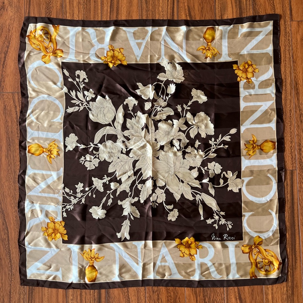 Nina Ricci Brown and Cream Floral Scarf